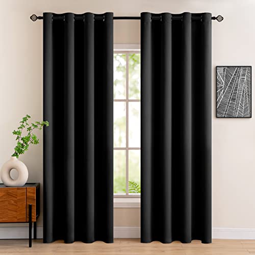 MIULEE Black Blackout Curtains for Living Room 2 Panel Set
