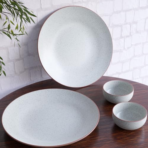 The Earth Store Handcrafted White Matte Brown 4 Piece Ceramic Dinner Set, 2 Full Dinner Plates, 2 Vegetable Bowls, | Microwave & Dishwasher Safe | Ceramic Plate | Katori (B0CSSG573T) Amazon Price History, Amazon Price Tracker