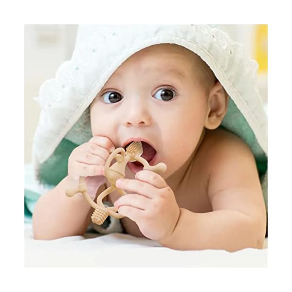 Beißringe für Baby - BPA freies weiches Silikon Beißspielzeug, Beißring-Set für Babys ab 3 Monaten mit Clip, Leicht zu greifende, leicht zu reinigende Beißhilfe für Babys, Khaki – Bild 7