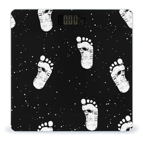 Báscula digital para baño con patrón de huellas blancas y pantalla LCD miniatura 1