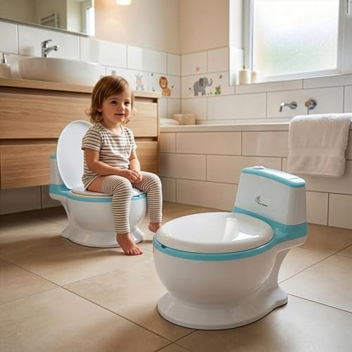 Image of R for Rabbit Little GrownUp Tunes Baby Potty Training Seat with Music, Soft Cushion & Ergonomic Backrest Tissue Storage for Kids | Toilet Seat Weight Up to 50 kg, 1 to 7 Years (Blue White)