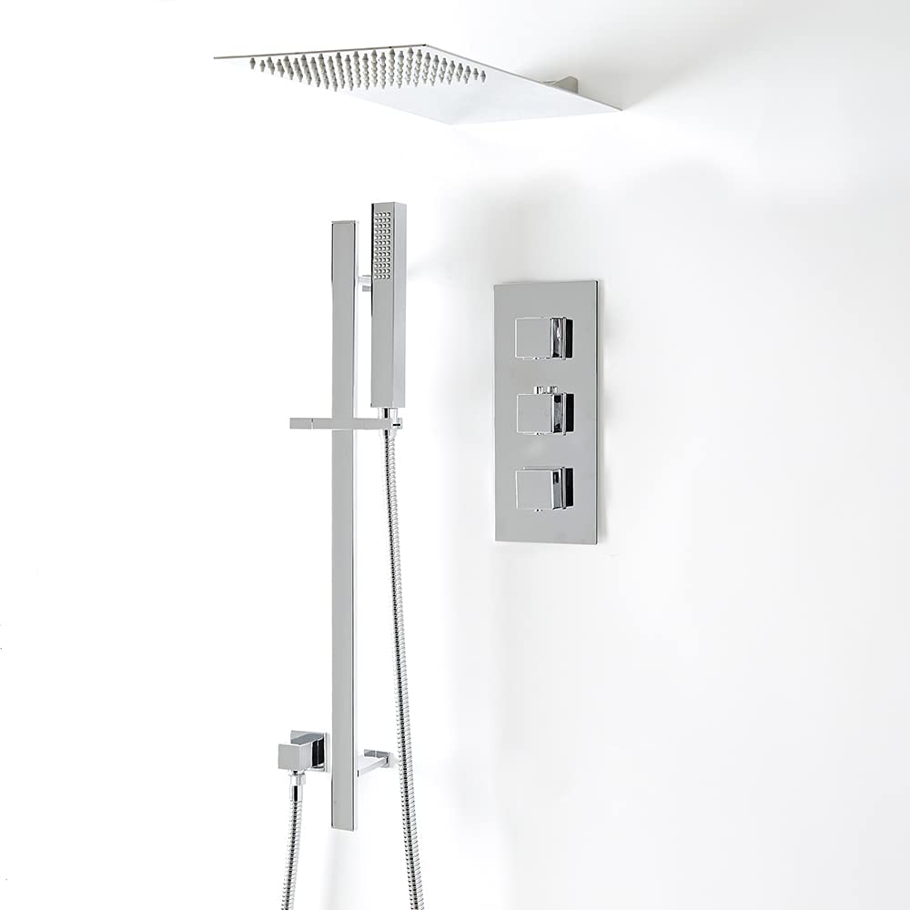 Milano Arvo Thermostatic Mixer Valve 200Mmx 487Mm Shower Head Handset Riser Rail - Chrome