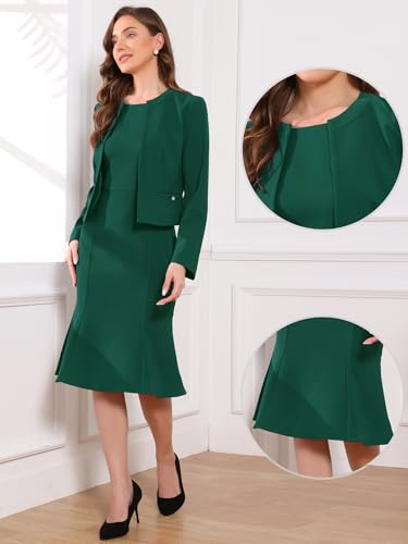 Image of Allegra K 2 Piece Suit Dress Set for Women's Cropped Blazer and Sleeveless Mermaid Business Dress