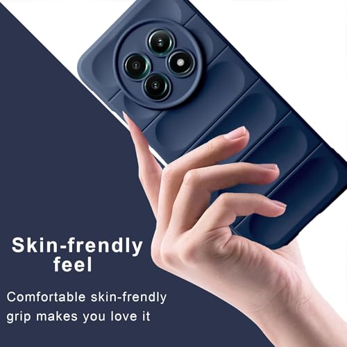 Image of A rtistque Liquid Silicone Stripes Back Cover Case for Realme Narzo 70x 5G / N65 / Realme 13 /12 / 12X 5G / C65 5G | with Camera Protection | with Inner Fabric | Anti Slip Grip | AirBag Case - Blue