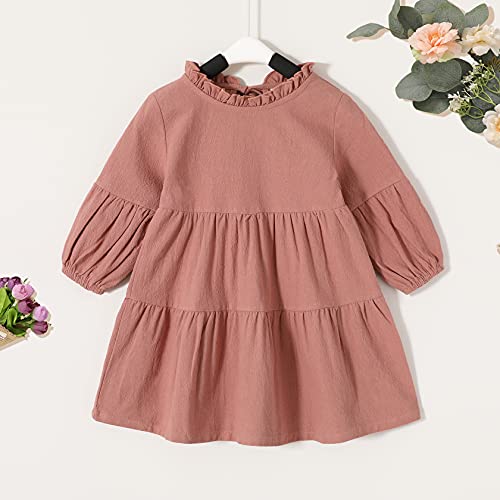 Toddler Kids Baby Girl Dress Lantern Long Sleeve Solid Color Casual Dresses Girls Fall Winter Outfit Clothes (18-24 Months, Deep Pink) #TOP1