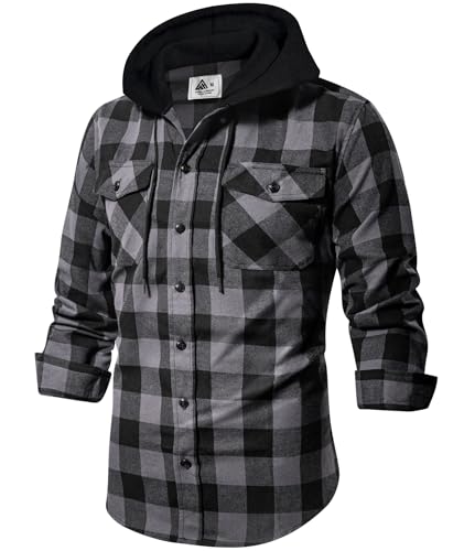 Mens Hooded Flannel Shirts Long Sleeve Western Shirts...