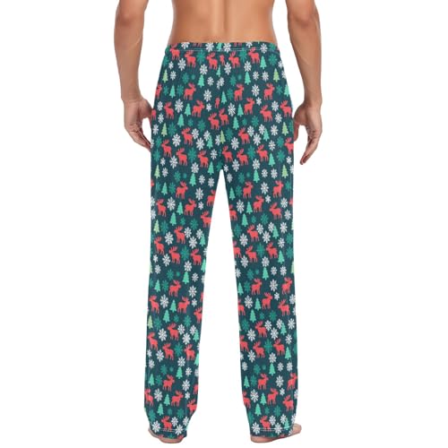 Mens Cotton Pajama Pants Sleep Lounge Pj Bottoms Sleepwear with Pockets Drawstring S Elk Tree Snowflakes3