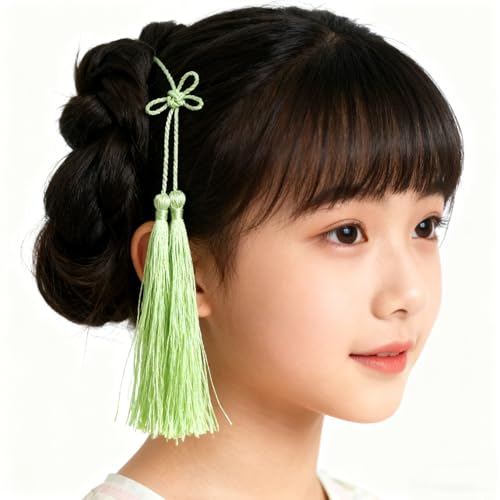 Image of 100pcs 13cm /5 Inch Silky Floss Bookmark Tassels with 2-Inch Cord Loop and Small Chinese Knot for Jewelry Making, Souvenir, Bookmarks, DIY Craft Accessory (Light Green)