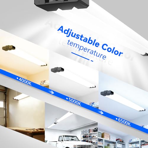 Image of JESLED LED Shop Lights 4FT 7500LM, 3CCT & 3 Wattage Adjustable, ETL | 3CCT 4000K, 5000K & 6500K, 30W /40W /50W Selectable, Linkable for Garages & Workshops, Ceiling or Hanging Mount, 4 Pack