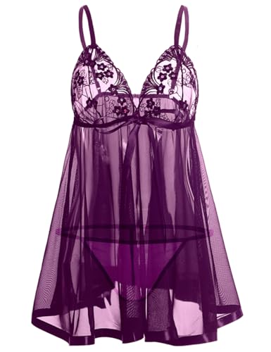 [Lvoydor] ベビードール セクシー 大きいサイズ スリップ[S～7XL] セクシー シースルー 丈調節可能 キャミソール ｔバック付き かわいいランジェリー - 画像1