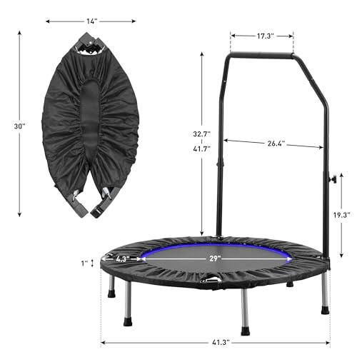 Hyd-Parts 40 Inch Foldable Mini Trampoline For Adults And Kids Exercise Rebounder With Adjustable Bar Fitness Trampoline Indoor Max Load 330Lbs thumb #5