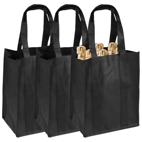 ClcIosis Juego de 3 portabotellas de 6 botellas, bolso reutilizable para hombre, bolsa para botellas de 6 botellas de agua, bolsa de bolsillo con bolsa de intervalos con cesta para botellas (negro