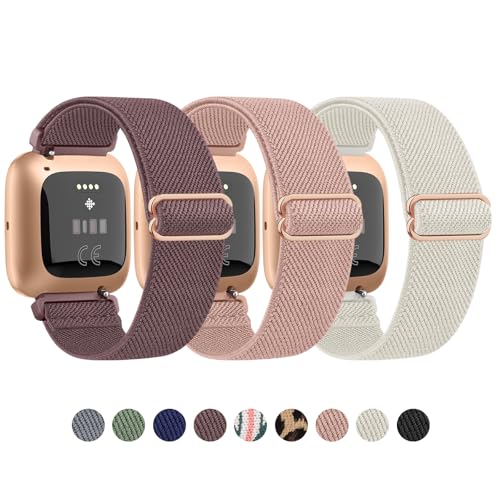 Yisica 3 Pack Elastic Solo Loop for Fitbit Versa 2 Strap for Women Men Soft Adjustable Stretchy Nylon Sport Straps for Fitbit Versa 2/1/Lite/SE