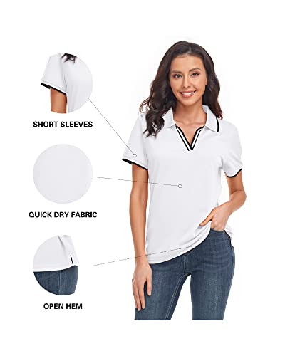 Igeekwell Women's Golf Polo Shirt V Neck Collar Polo Shirt Short Sleeve Golf Tees Casual Moisture Wicking Tennis T-Shirts Polo Women T-Shirt C-White S #TOP4