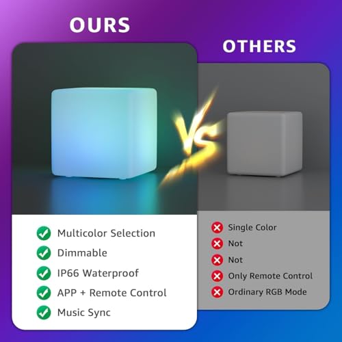 Image of FUYO 8 inch LED Light Cube with Remote Waterproof Light Up Cube Chair, 16 RGB Colors LED Table for Kids Night Light, Glow Cube for Indoor Outdoor Home Patio Party (White-8 inch)