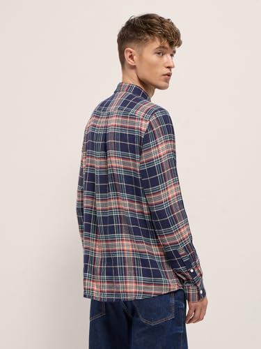 Image of THE BEAR HOUSE Men's Blue Slim Fit Tartan Check Cotton Casual Shirt