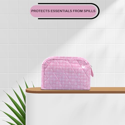 Image of Kuber Industries PVC Laminated Jewellery Pouches for Storage Necklace & Bangles with Zip | Jewellery Kit /Bag /Organiser for Women | Check D Shape Print - Pink