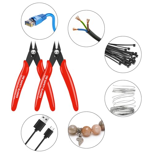 Image of 2 Pcs 170 5-Inch Flush Cutters, Micro Wire Cutters Spring Loaded, Sharp Zip Tie Cutter for Electronics, Jewelry, Precision Pliers for 3D Print Brackets, Models, Floral, Soft Copper, Red