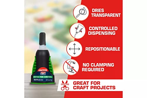 Image of Loctite Super Glue Extra Time Control, Clear, 0.14 fl oz Bottle, 6 Pack - Superglue for Plastic, Wood, Metal, Crafts & Repair, Cyanoacrylate Adhesive Instant Glue