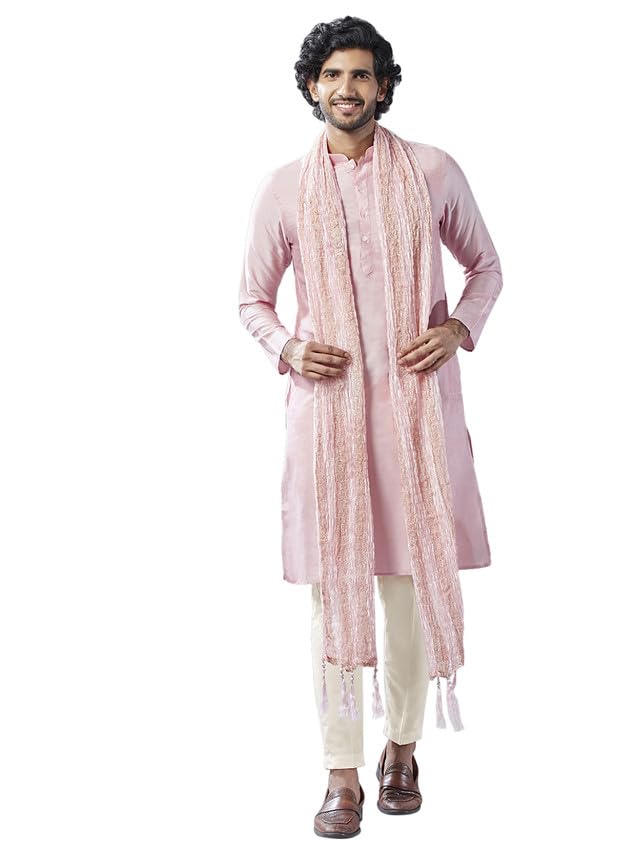 kisah Mens Duppatta, Cotton Blend Woven Design Pink Duppatta for Men, Free Size-picture-10