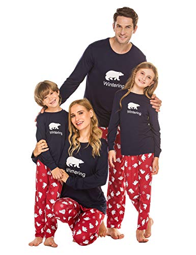 Ekouaer Sleepwear for Women Long Sleeve Christmas Family Pajamas Soft Cotton Two-Piece Nightwear Set(Women Navy, Medium)