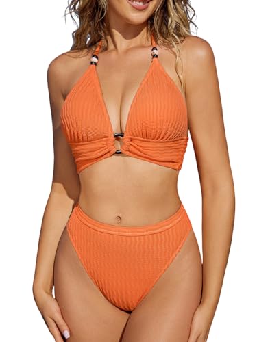 CUPSHE Conjunto De Bikini De Dos Piezas Para Mujer, Traje De Baño De Cintura Alta, Cuello En V, Entrecruzado En La Espalda, Corte Alto, Negro