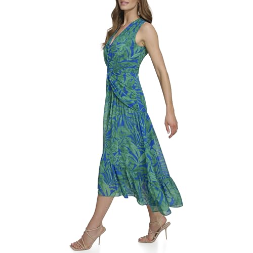 Image of DKNY Womens V-Neck Twist Front Sleeveless Dress