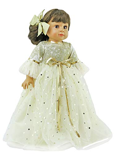 American Fashion World Gold Star Ball Gown Set for 18-Inch Dolls |Hairbow Included | Premium Quality & Trendy Design | Dolls Clothes | Outfit Fashions for Dolls for Popular Brands