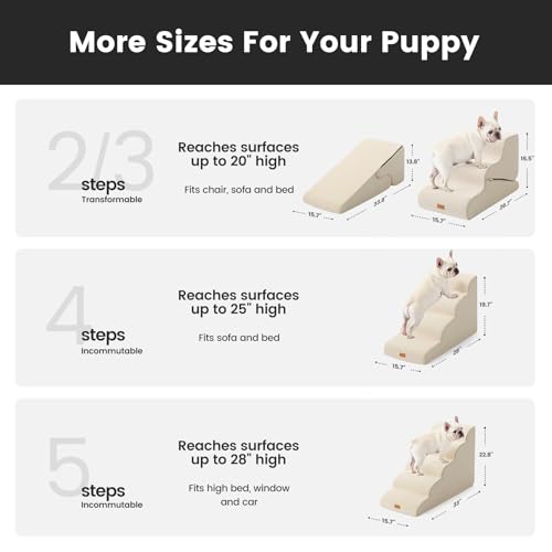 Gardner Pet Hundetreppe für kleine Hunde 58cm, Haustiertreppe Hundetreppe 5 Stufen, Hunderampe aus hochdichtem Schaumstoff mit rutschfestem wasserdichtem Stoffbezug für Bett, Sofa, Couch und Auto