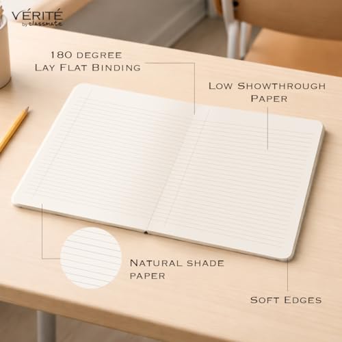 Image of Lay Flat Binding Notebook - Verite by Classmate Ideal for School Students, Charcoal Color, Size (in cm) 24 X 18, Single Line, Thick Premium 120 Pages with Low Ink Bleed for Smooth Writing Experience