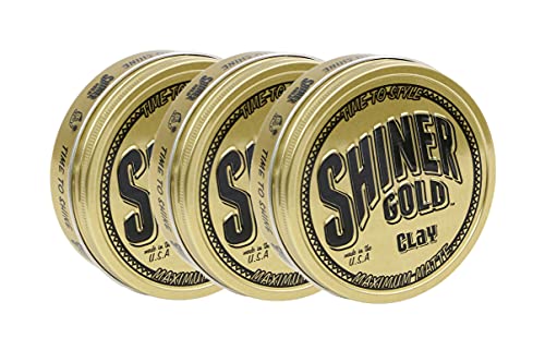 Shiner Gold Matte Clay Pomade | Strong Hold | Matte Finish | Water Based | Coconut Scent, 3.5oz Pack of 3