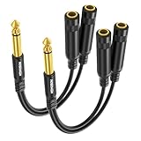 HOSONGIN 1/4' TS Male to Dual 1/4' TS Female Y Splitter Cable（2-Pack）, Gold-Plated Connectors, Noise-Free Audio Cable for HiFi System, Speakers, Guitar - 0.6Ft（7.8 inch）