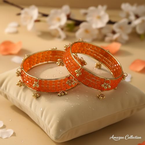 Image of Kashmiri Ghangharoo Glass Bangle Set for Women| Light Weight Bangles | Traditional Transparent Fancy Glass Chudi Set for Wedding, Party|Set Of 16(12 Glass + 4 ghungroo bangles)