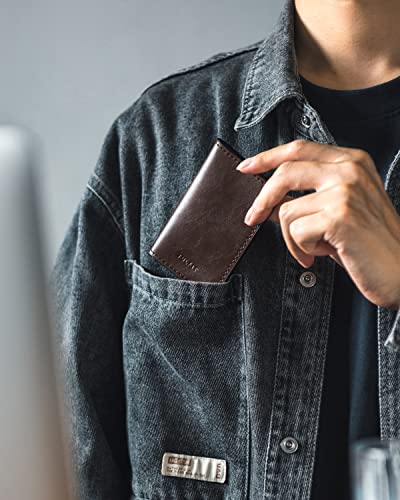 Image of VULKIT Leather Business Card Holder 2 Sided Slim Business Name Card Organizer for Men or Women, Up to hold 20 cards (Vintage Espresso)