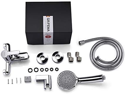 GRIFEMA PORTO-G13003 Single Lever Bath/Tub/Shower Mixer Tap with 1.5m Stainless Steel Hose Pipe, Wall Mounted Shower Bracket and Handshower and Eco-Click, 1/2 Inch Hose, Chrome