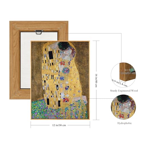 crmotu Vintage Framed Wall Art, Abstract Classical Portrait Canvas Painting, Lover Kiss Gold Art Prints, French Country Wall Pictures for Living Room Bedroom Kitchen Decorations Office Artwork 12x16in