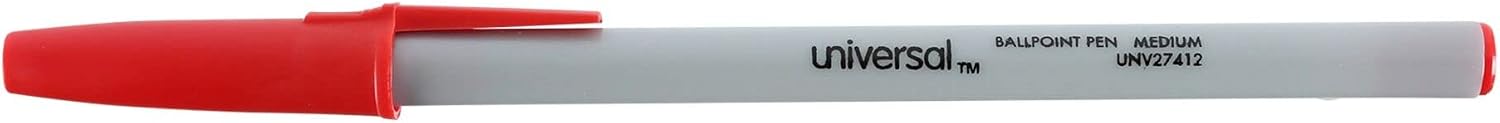 Universal Economy Ballpoint Stick Oil-Based Pen, Red Ink, Medium, Dozen (27412)