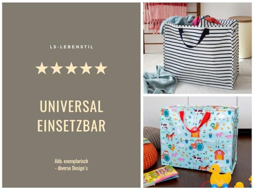 LS-LebenStil XXL Jumbo Bag Farmyard Bauernhof Tiere Recycelt Tragetasche Einkaufstasche mit Reißverschluss Shopper Riesentasche Tasche Aufbewahrungstasche Unterbett-Kommode Organizer Aufbewahrungsbox