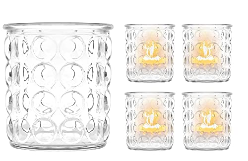 casavetro Lot de 4 photophores en verre (lot de 4 bougeoirs) - Bougies chauffe-plat - Bougies chauffe-plat - Pour mariage, fête, petit vase - Décoration de table