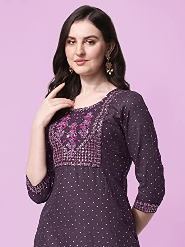 Image of MIRCHI FASHION Women Rayon Sequin Embroidery and Polka Dots Print Straight Kurta
