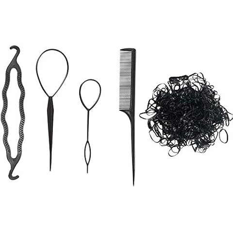 Homo trends Tail Hair Braiding Tools, Fast Hair Styling Accessories for Ponytail Loop Bun Maker With 104 pcs Elastic Hair Bands for Women Girl Cover