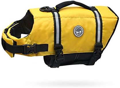 Vivaglory Ripstop Dog Life Vest, Reflective & Adjustable Life Jacket for Dogs with Rescue Handle for Swimming & Boating, Yellow, M
