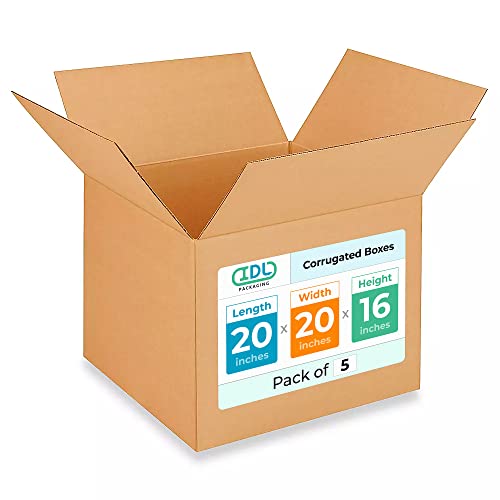 Extra Large Shipping &amp; Moving Boxes 20 x 20 x 16 inches (5-Pack) - Extra Strength 200 lb vs Regular - Corrugated Shipping Box, Made in USA - Heavy Duty Shipping Box by IDL Packaging, brown