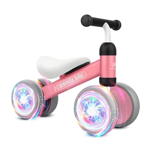 Bicicleta Sin Pedales con Ruedas Luces Led para Bebes de 1 año - Aresmile Baby - correpasillos Bebe de 10-24 Meses- Bicicleta Infantil a Partir de 1 año, Ruedas Led (Rosa)