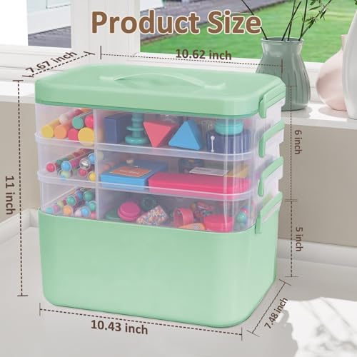 Image of Gifhomfix 4-Layer Plastic Craft Organizers and Storage Box with Removable Trays, Storage Containers with lids and Handle, Art Supply Storage Organizer for Organizing Bead, Sewing, Tool（Green）
