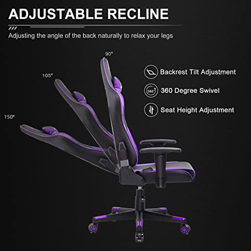 Image of GTPLAYER Gaming Chair with Footrest, Big and Tall Game Chair High Back Computer Office Chair with Lumbar Support for Adults, Ergonomic Swivel Games Chair with Cushion Gaming, Purple