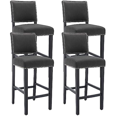 KCC 29 Inches Bar Stools Set of 4 Upholstered Bar Chair for Kitchen Islands Nail Head Trim, Gray Cover