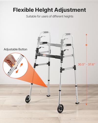 VEVOR Gehgestell 158 kg, Gehilfe mit Rädern & 8-fach verstellbarer Höhe, Gehrahmen aus leichtem Aluminium, Rollator mit Vorderrädern für Senioren & Erwachsene, Gehbock 605x385x755-955 mm