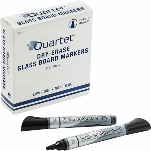Quartet® Premium Glass Board Dry-Erase Markers, Bullet Tip, Black, Pack of 12