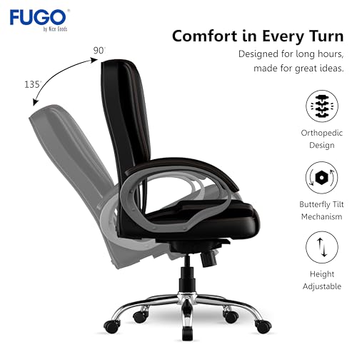 Image of FUGO FG13 Ergonomic Office Chair | Adjustable Height Swivel Chair with 360 Rotation | Comfortable Seating for Home Office & Study | Computer Desk Chair with 3-Year Warranty (Black)